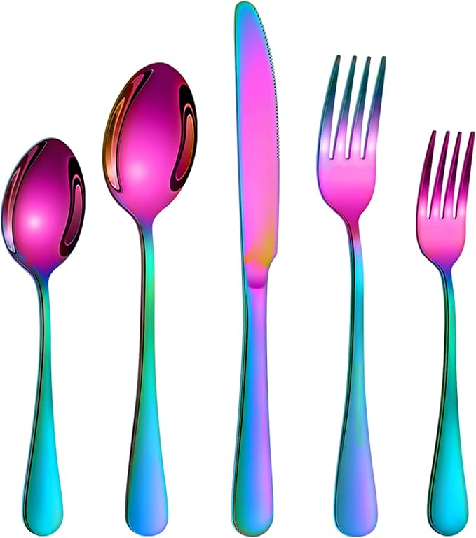 Rainbow Silverware Set,30-Piece Stainless Steel Flatware Set for 6