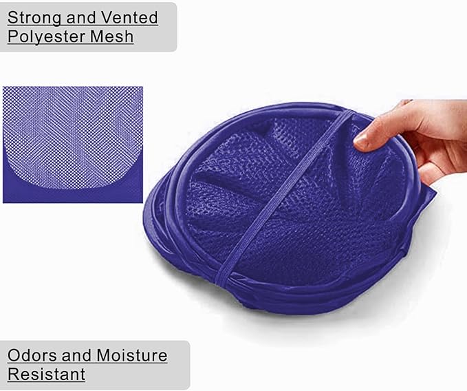 BATTOO Deluxe Strong Mesh Pop up Laundry Hamper Basket with Side Pocket Foldable Hamper for Laundry Room, Bathroom, Kids Room, College Dorm or Travel Royal Blue