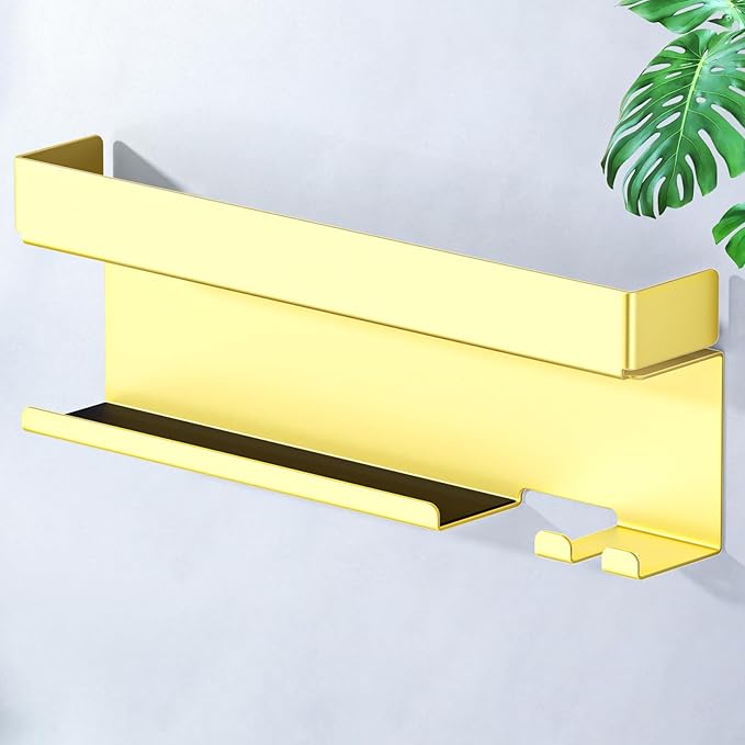 Storage Hair Dryer Holder for Curling Iron Accessories, Hair Tool Organizer Wall Mount, Curling Iron Holder, Bathroom Hair Straightener Holder Stand for Styler Attachments Organizer, Gold