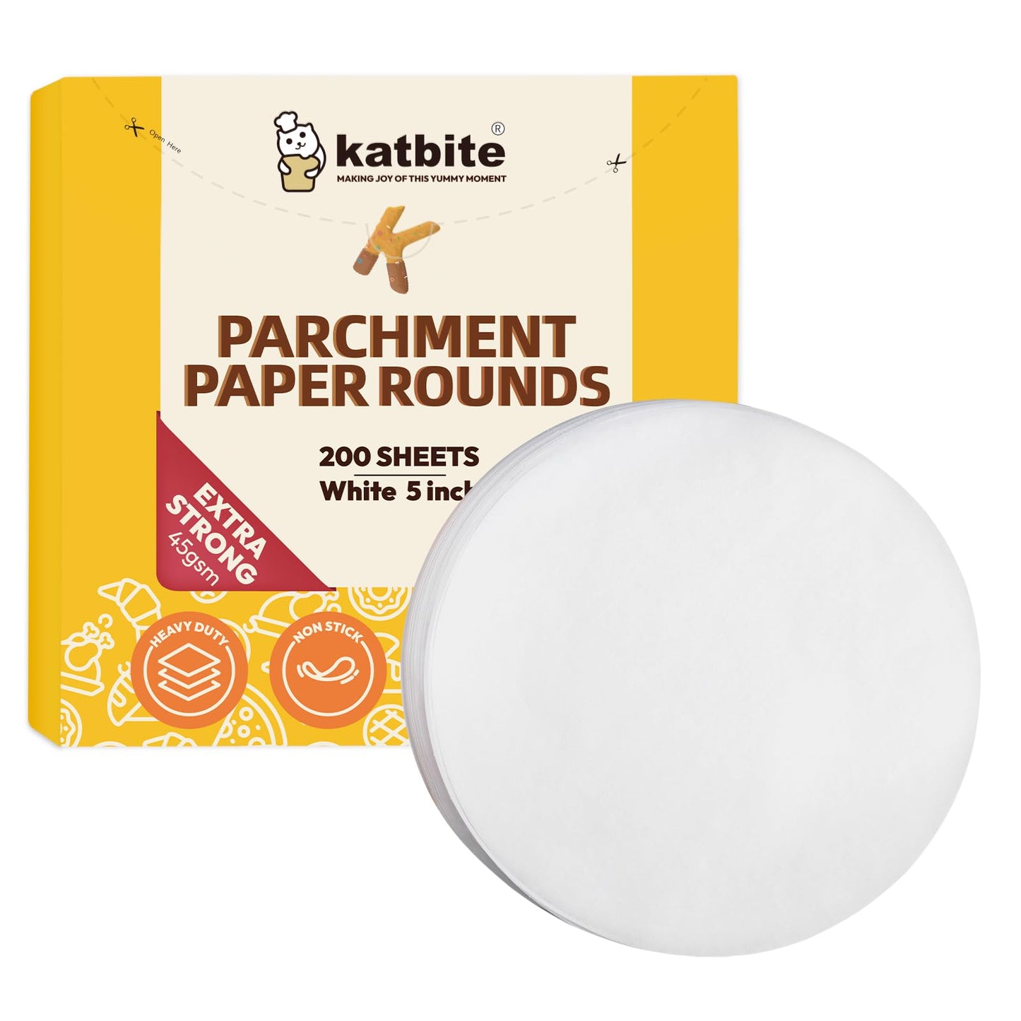 Katbite Unbleached Parchment Paper Rounds, Heavy Duty, White, 8 Inch 400Pcs