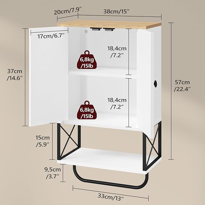 Bathroom Wall Cabinet with 2 Door and Adjustable Shelf, Medicine Cabinet with Towel Rack, 3-Tier Wall Mounted Storage Cabinet Over The Toilet for Bathroom Laundry Room, White and Natural