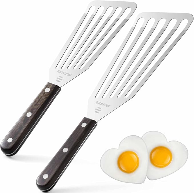 2 Pack Fish Spatula - Stainless Steel Spatula, Metal Spatula, Wooden Hdl