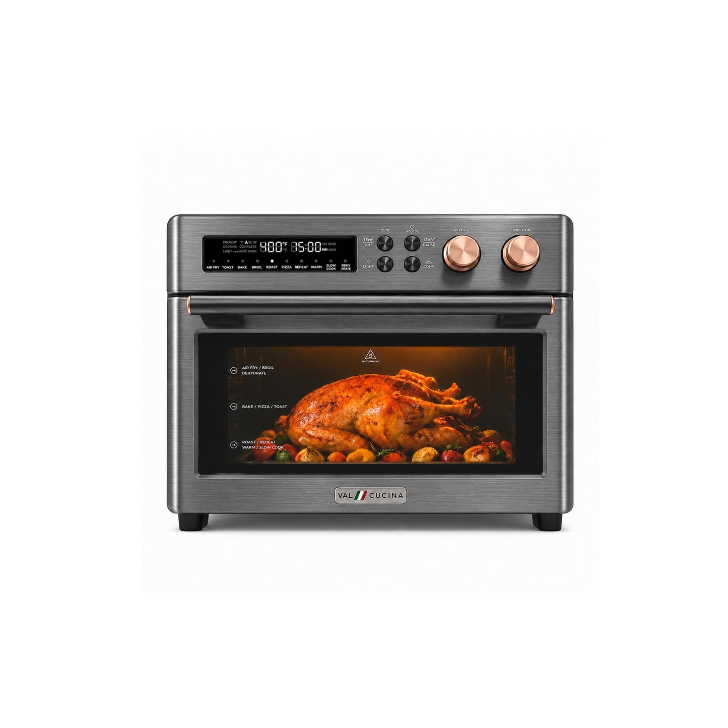 VAL CUCINA 26.3 QT Limited Edition Happy Pink Infrared Heating Air Fryer Toaster Oven, Large Countertop Convection Oven 10-in-1 Combo, 6-Slice Toast, Enamel Baking Pan Easy Clean with Recipe Book