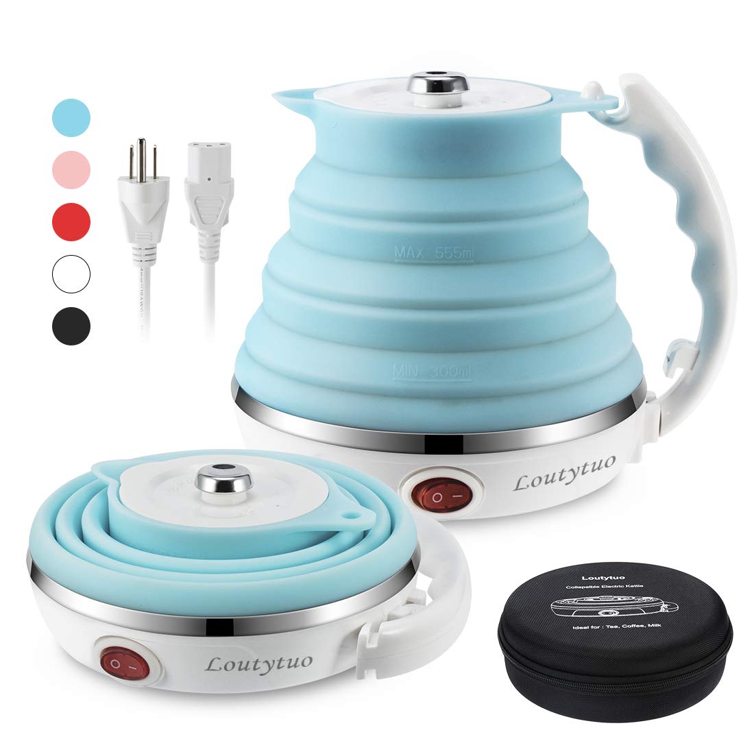 Food Grade Silicone Portable Collapsible Electric Travel Kettle (Blue)
