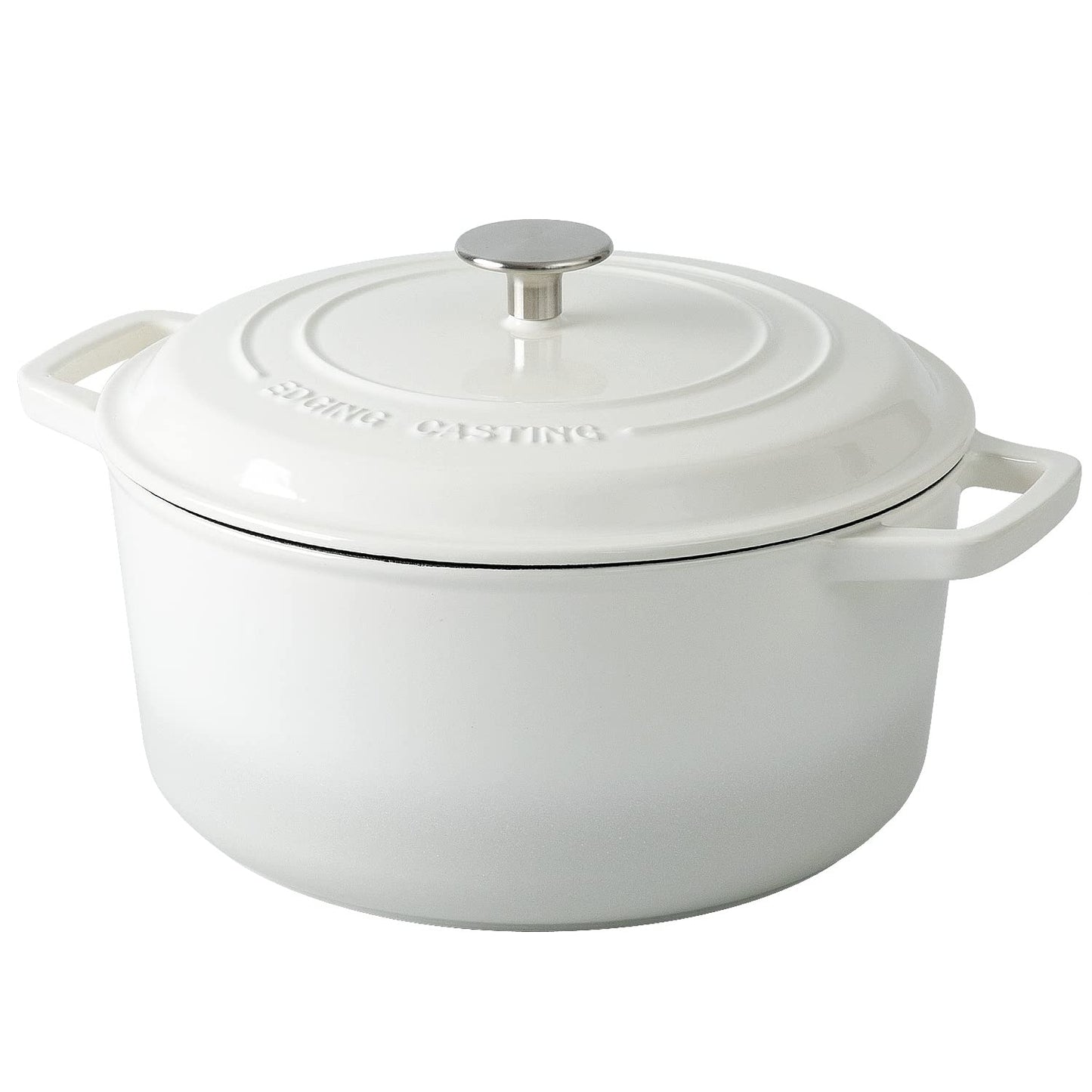 EDGING CASTING Enameled Cast Iron Dutch Oven Pot With Lid, Dutch Oven for Sourdough Bread Baking Round Pot Dule Handle, 7.5 Quart, White