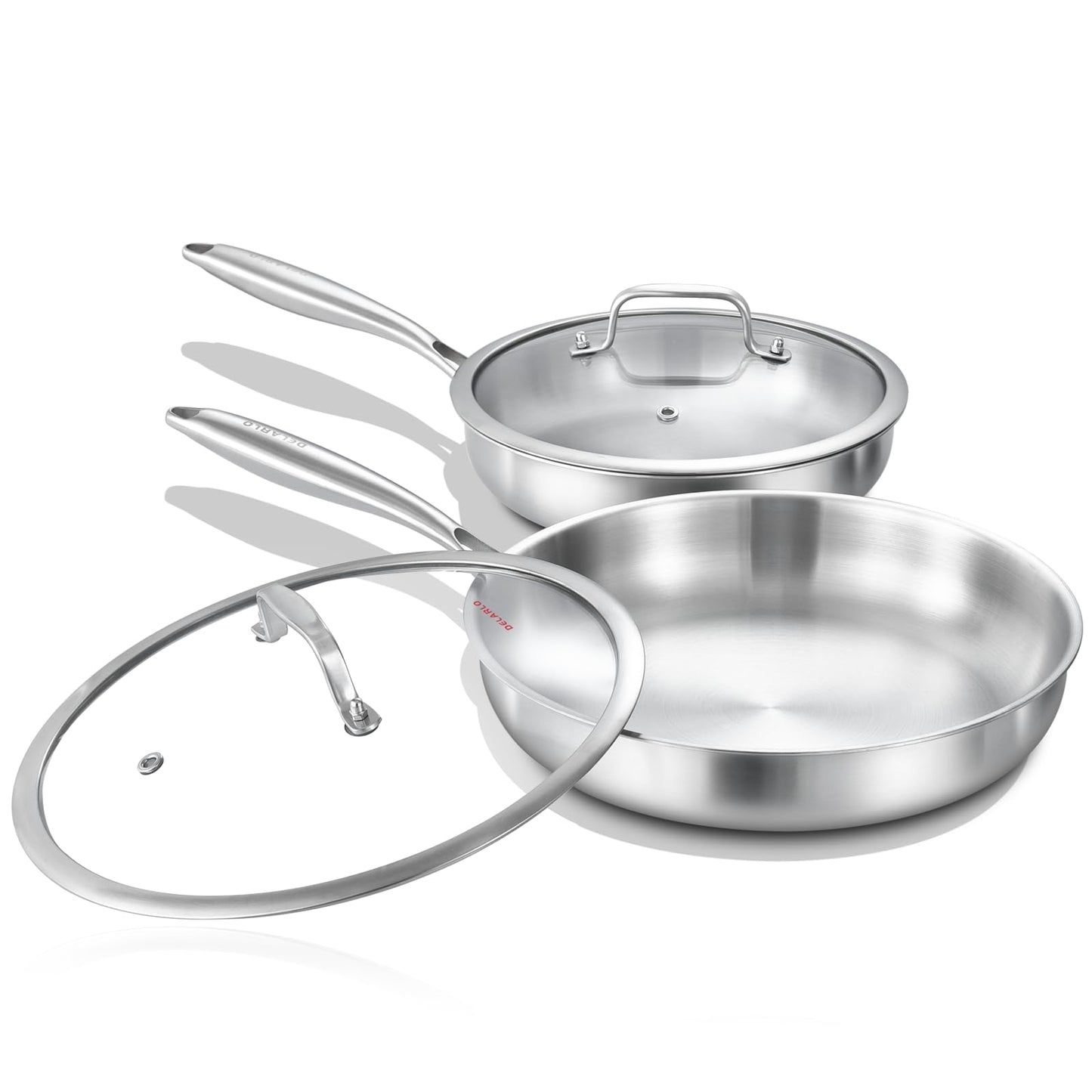 DELARLO Tri-Ply Stainless Steel Pan,18/10, 8",10,12"
