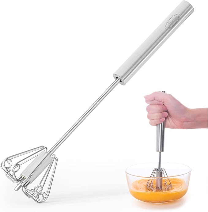 Newness Egg Whisk, [2 Pack] Stainless Steel Blender for Home - Versatile Tool for Egg Beater, Milk Frother, Hand Push Mixer Stirrer - Kitchen Utensil for Blending, Whisking, Beating