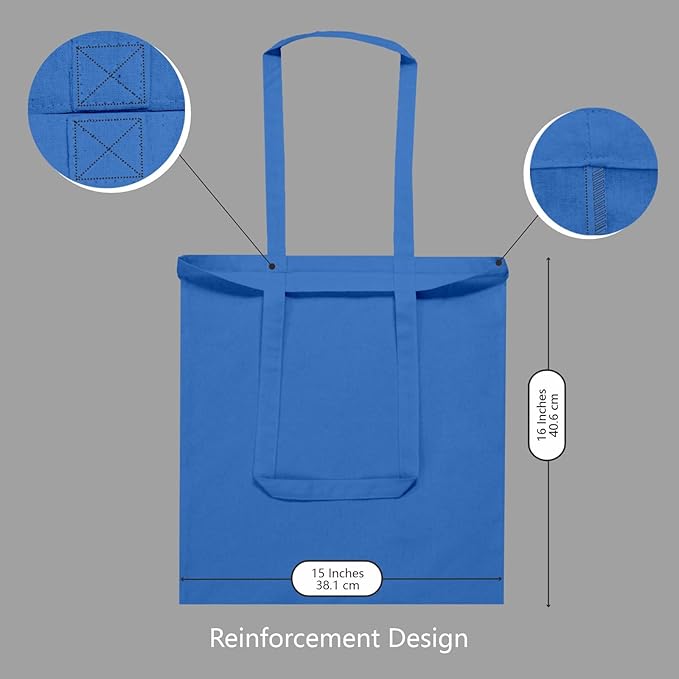 TOPDesign 6-Pack Economical 16"x15" Ocean Blue Cotton Tote Bags, Lightweight Medium Reusable Grocery Shopping Cloth Bags, Suitable for DIY, Advertising, Promotion, Gift, Activity