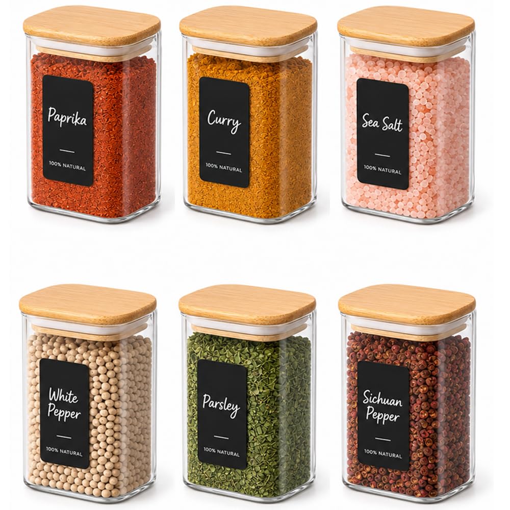 ComSaf Small Glass Containers with Lids 0.7 Qt, Set of 6 Glass Storage Jars
