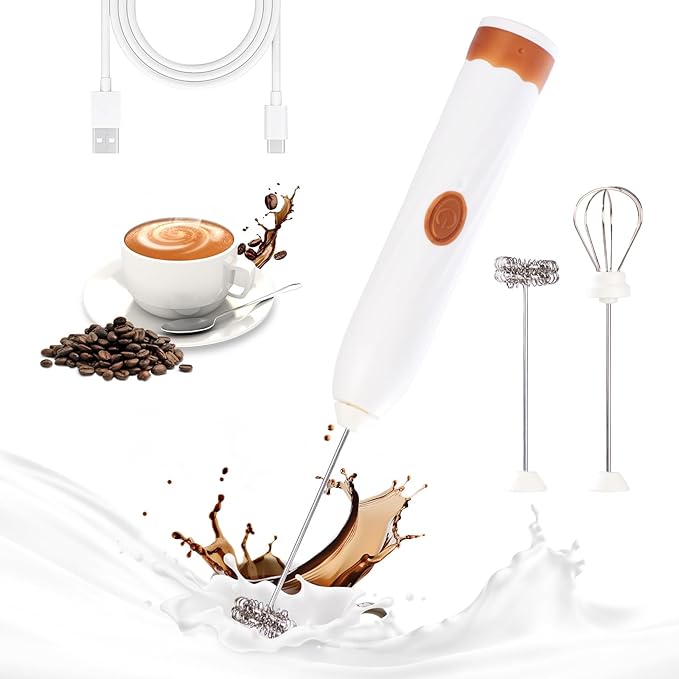 Milk Frother Handheld Rechargeable,Hand Mixer Electric Whisk with 2 Speeds,Drink Mixer Coffee Frother With 2 Stainless Steel Whisks for Coffee, Matcha, Lattes, Cappuccino,Egg,No Stand,Yellow