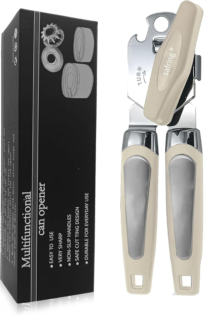 Safring Can Opener Manual, Handheld Strong Heavy Duty Stainless Steel Can Opener, Comfortable Handle, Sharp Blade Smooth Edge, Can Openers with Multifunctional Bottle Opener, Aqua Sky