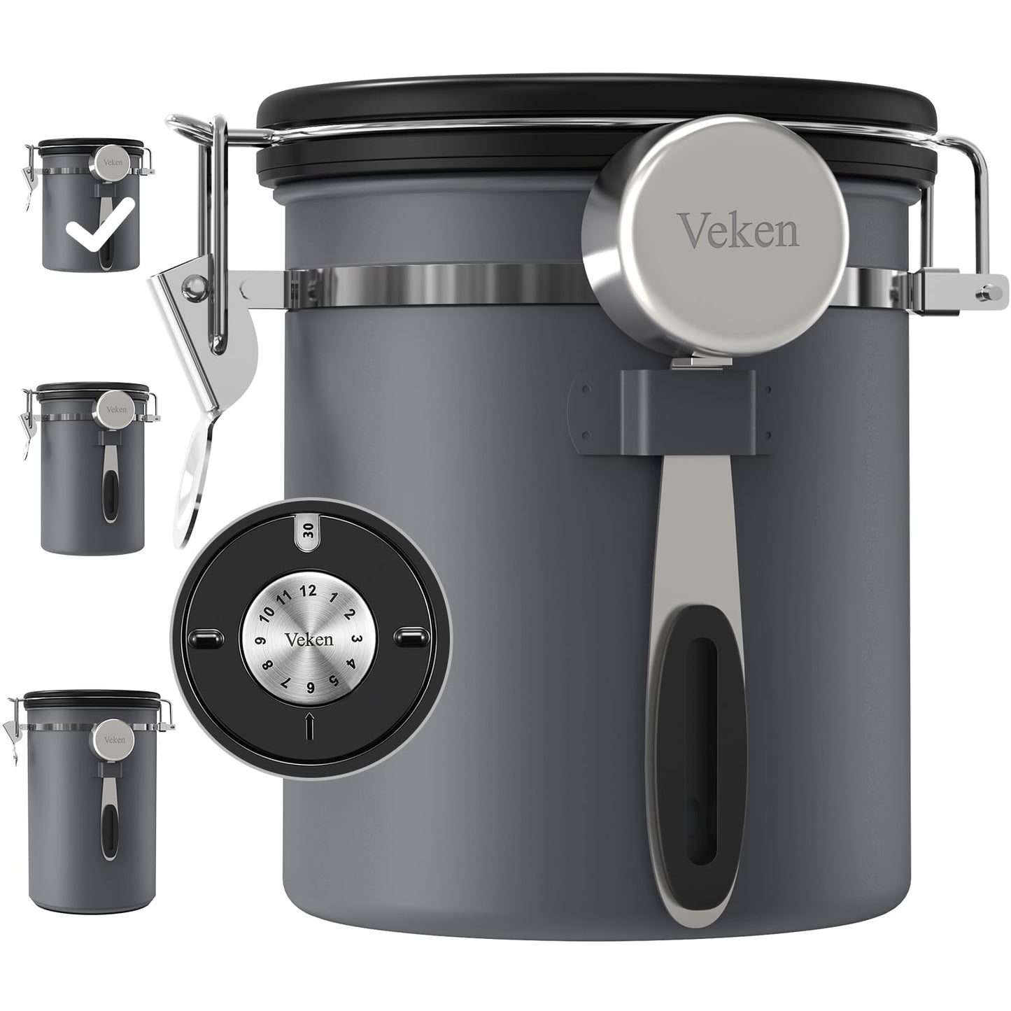 Veken Coffee Canister,39OZ, 2.2lbs,Large Airtight Stainless Steel Container
