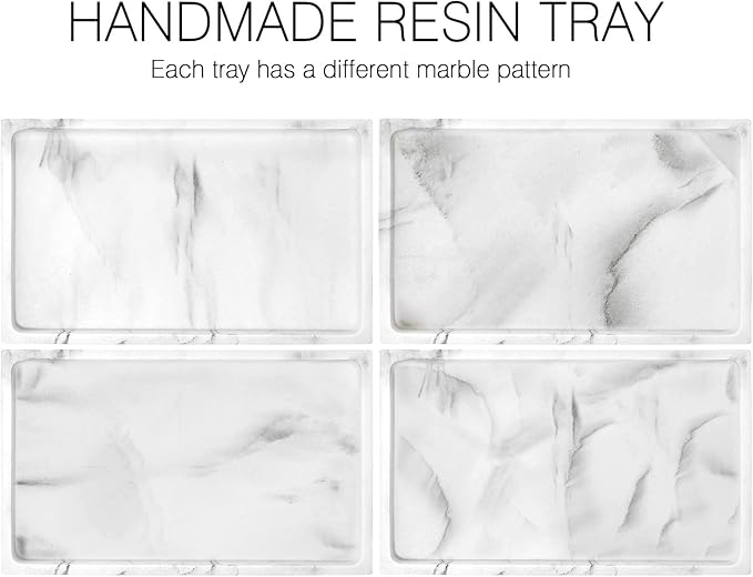 Luxspire Bathroom Vanity Tray, 10 x 6 inch Marble Bathroom Perfume Tray Dresser Tray, Resin Rectangle Vanity Tray, Bathroom Vanity Countertop Organizer for Cosmetics Hand Towel, M, Gravel White