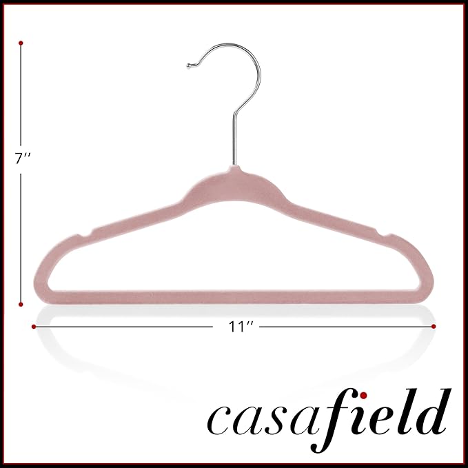 Casafield 100 Velvet Baby Hangers - 11" Size for Infant & Toddler Clothes - Light Pink