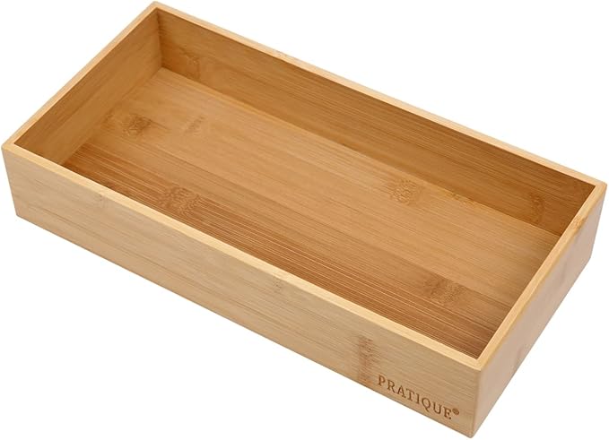PRATIQUE Bamboo Drawer Organizer - Kitchen Utensil Organizer Silverware Tray Cutlery Holder，Office Desk Supplies and Accessories (12x3x2.6 inch)