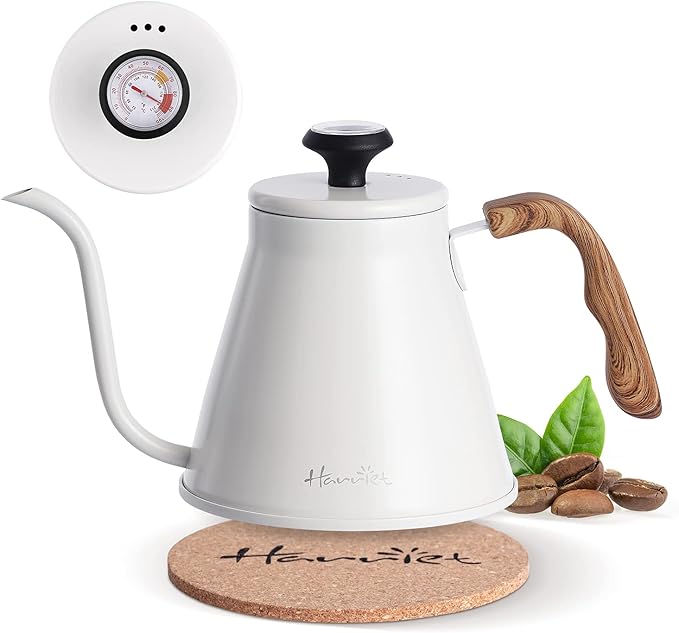 Harriet Gooseneck Kettle with Thermometer for Pour Over Coffee and Tea, 37 fl oz, Stainless Steel, Durable 3-Layer Base, Ideal Spout for Precision Pouring, Compatible with all Stove Tops, Orange