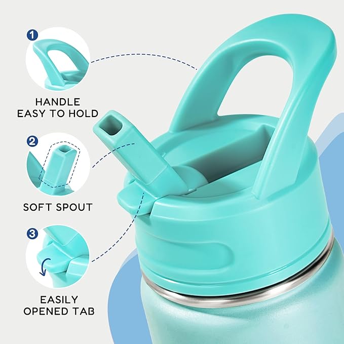 12oz Kids Water Bottle for School, Toddler Bottles with Straws, Stainless Steel Vacuum Insulated Water Bottle for Boys&Girls, Leak-Proof, BPA-Free, Nature Couple
