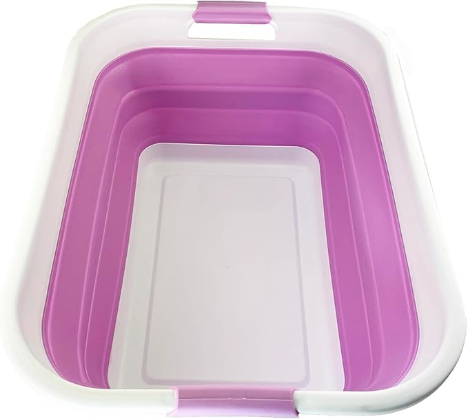 SAMMART 41L (10.8 gallon) Collapsible Plastic Laundry Basket - Foldable Pop Up Storage Container/Organizer - Portable Washing Tub - Space Saving Hamper/Basket (Rectangular, White/Pale Purple)