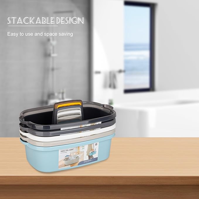 Large Cleaning Supplies Caddy Portable Shower Basket Supply Organizer with Handle Plastic Bucket Tool Storage for Bathroom, Bedroom, Kitchen, College Dorm, Garden, Light Grey
