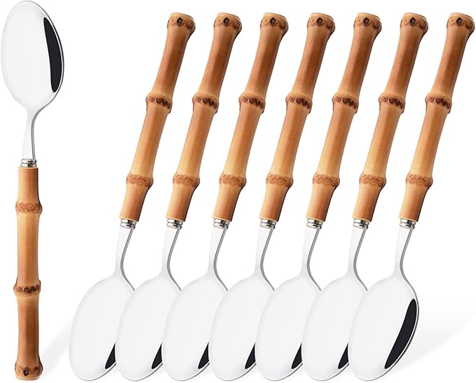 Uniturcky 8 PCS Small Fork, 6.3 Inches Stainless Steel Dessert Forks with Bamboo Handle, Kitchen Flatware Cutlery Set, Use for Tasting Cakes Fruits and Appetizer, Mirror Polished