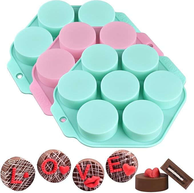 Actvty Round Chocolate Cookie Molds, 3 Pieces 12-Cavity Cylinder Chocolate Silicone Molds for Covered Cookie, Cookies Candy Jelly Mini Cakes and Muffin Baking(Pink)