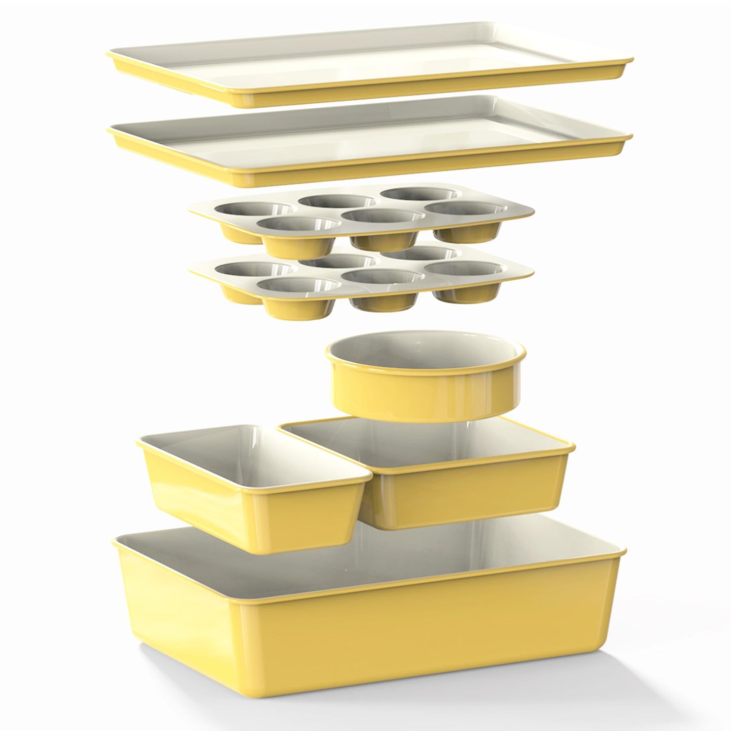 Larder & Vine 8-Piece Stackable Bakeware Set, Ceramic-Coated Nonstick Baking Pan Set, Non-Toxic, with Baking Sheets, Muffin Pan, Loaf Pan & Cake Pans, Cabernet