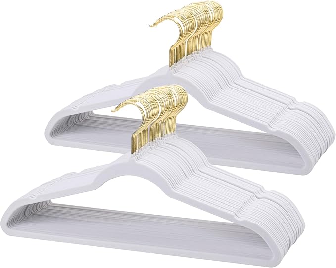 Velvet Hangers, Set of 30 Pack Clothes Hanger with 360° Swivel Gold Hook, Non-Slip, and Space-Saving, 0.2-Inch Thick, 17.7-Inch Long for Suit, Coat, Shirt, Dress, Pants - White