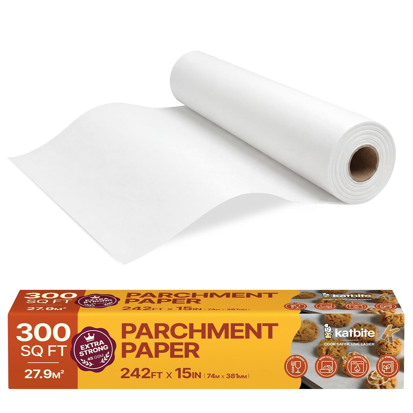 Katbite Heavy Duty Parchment Paper Roll, 15 in x 115 ft, 145 Sq Ft, White