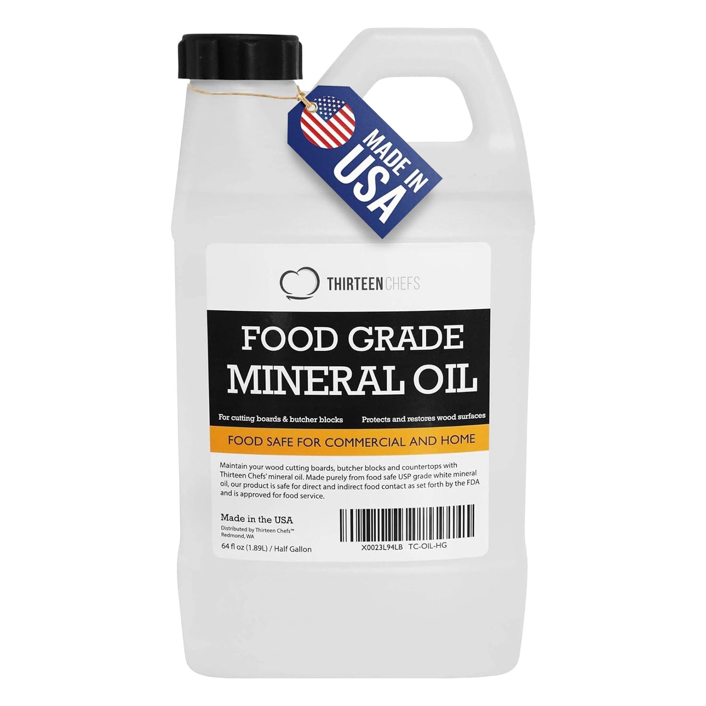 Thirteen Chefs Mineral Oil - 128oz Food Grade Conditioner for Wood Cutting Board, Countertop & Butcher Block, Lubricant for Knife or Meat Grinder - Safe USP Finish on Marble, Soapstone