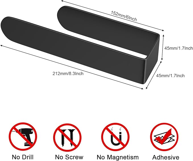 HUFEEOH 2 Pack Adhesive Hand Towel Holder, Sticky Towel Bar Towel Holder Wall Mounted, Stainless Steel Kitchen Towel Holder Hand Towel Rack for Bahtroom Hotel RV Kitchen (Black)