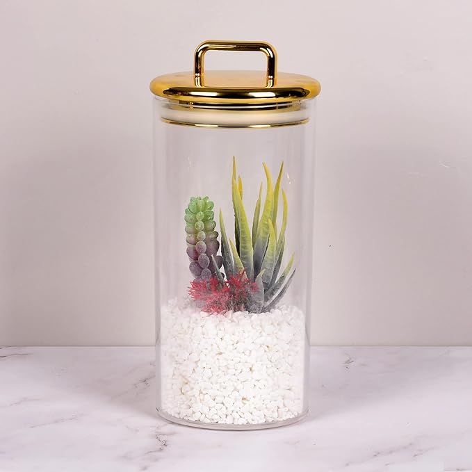 2 Pack 32 oz Large Acrylic Storage Apothecary Jar with Gold Airtight Lid | Bathroom Vanity Organizer Containers | Ideal Decorative Canisters for Shells, Bath Salt, Grains, Cotton Ball, Flossers