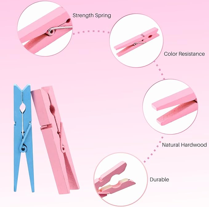 Clothes Pins, Colored Clothespins 50 PCS 2.9" Natural Birchwood Close Pins, Strong Grip, Colorful Clothespins, Multi-Purpose Colored Clothes Pins for Crafts, Hanging Clothes, Laundry