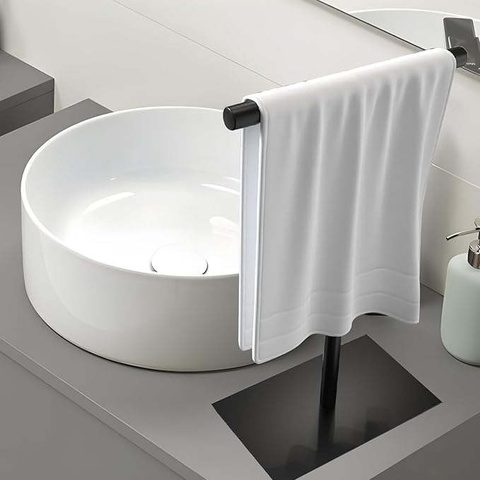 Towel Racks Hand Towel Stand, Countertop T-Shape Stainless Steel Free Towel Rack Stand Storage for Table, Black Towel Ladder Hanger Bar Drying with Heavy Base for Bathroom Kitchen, Bathroom Decor