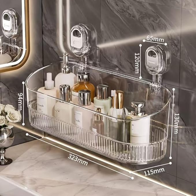 Clear Bathroom Shower Caddy, Wall Mount Storage Shelf with Suction Cups,Bathroom Storage Shelf 12.7x4.5x3.5 inchesLoad-bearing capacity: 22Ib 1piece (transparent)
