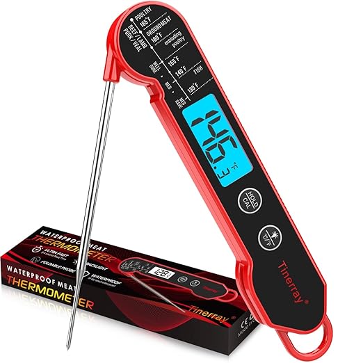 Professional Digital Meat Thermometer Instant Read Waterproof – Folding Probe Food Thermometer with Backlight & Calibration, Fast Read for BBQ, Grill, Deep Fry, Cooking, Liquids, Gift for Chef