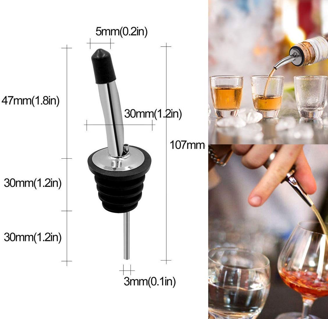 12 Pack Liquor Pour Spouts Set - Stainless Steel bottle spout and Liquor Pourers Dust Caps Covers