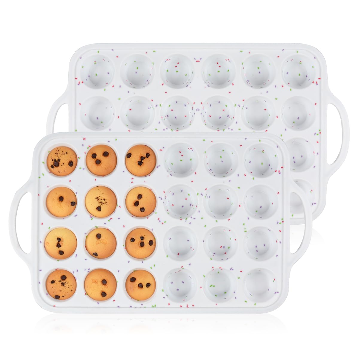 CAKETIME Silicone Muffin Pans for Baking, Metal Reinforced Frame Jumbo 6 Cups & Mini 24 Cups Cupcake Pan Nonstick Muffin Pan for Homemade Baking Easy to Handle