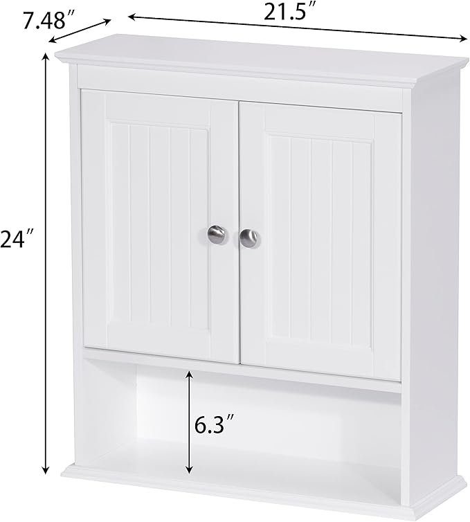 Spirich Bathroom Cabinet Wall Mounted with Doors, Wood Hanging Cabinet with Doors and Shelves Over The Toilet, Bathroom Wall Cabinet White | Wall Mounted, with Doors, Hanging Cabinet, Over The Toilet