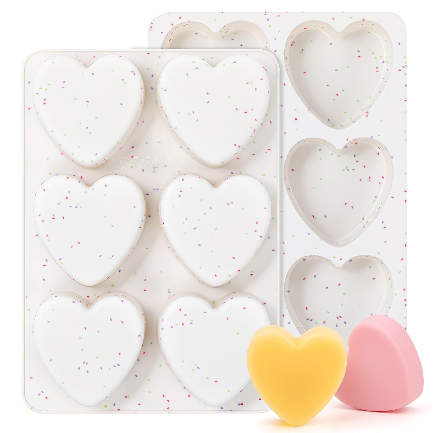 AOTASO 2 Inch Small Heart Shaped Silicone Molds for Chocolate, Candy, Cake, Soap (Set of 2, Cream)