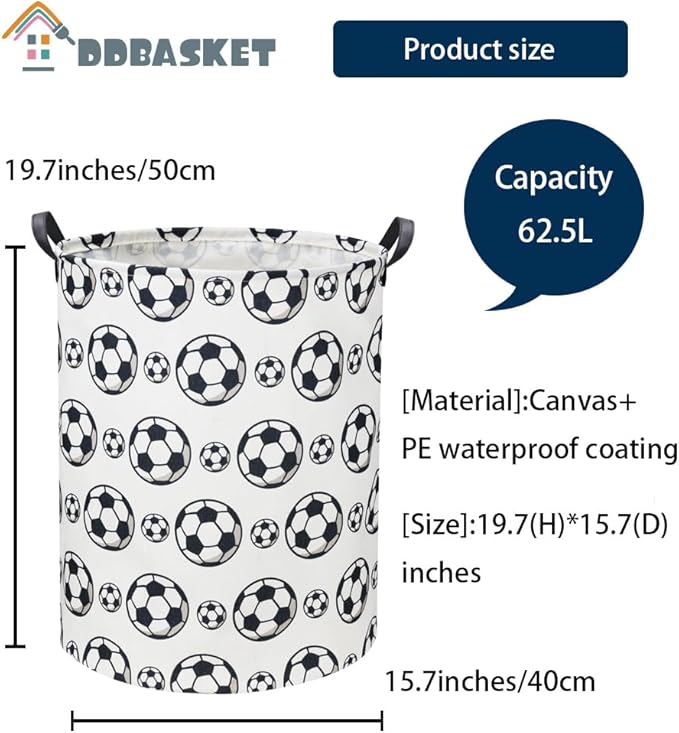 Kids Laundry Basket Soccer Hamper for Nursery Hamper Cute Kids Storage Bin Organizer Room Decor for Home(Black soccer)