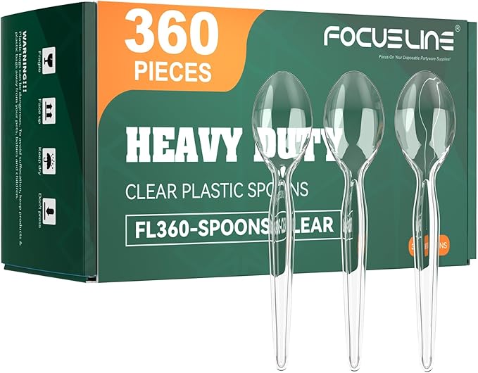 FOCUSLINE 360 Count Clear Plastic Forks Heavy Duty, Solid and Durable Premium Disposable Forks Bulk, Suitable for Catering, Parties, Events and Everyday Use