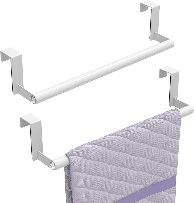 Over The Door Towel Rack, Kitchen Towel Holder Over Cabinet Door Towel Bar Stainless Steel for Cupboard for Kitchen Dish Towel Holder Hanger, 2 Pack (White)
