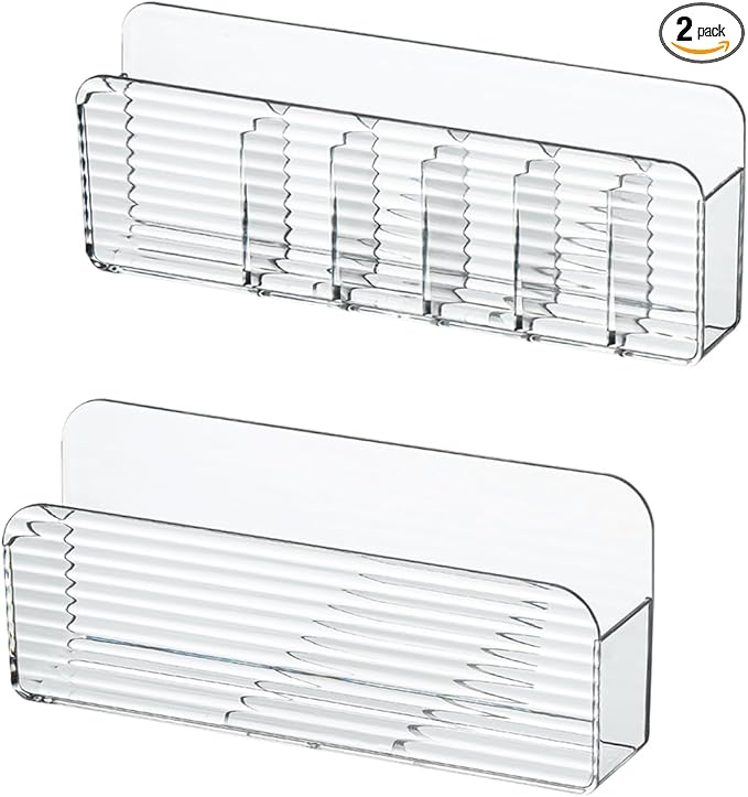 MORNITE Bathroom Medicine Cabinet Organizer Set, Small Narrow Compact Shelves Holder Compartments for Lipstick, Facial Mask, 2 Pcs Trays for Cabinet Wall, Vanity - Clear