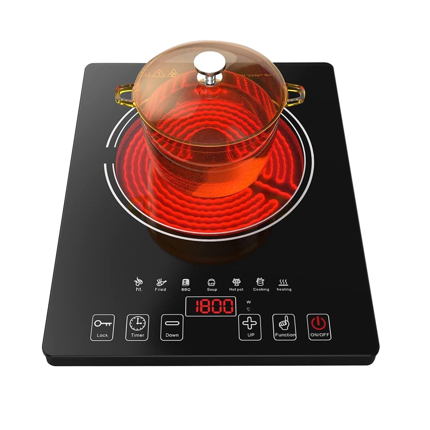 Electric Cooktop,Portable Electric Stove Single Burner 1800W Hot Plate Timer