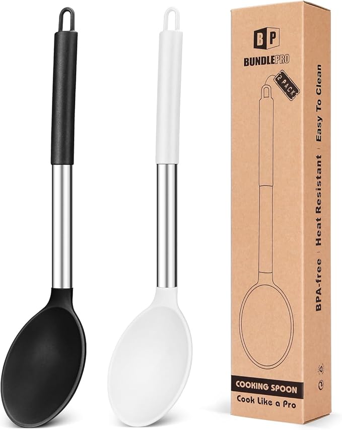 BUNDLEPRO Silicone Cooking Spoons for Nonstick Cookware, 2 Pack