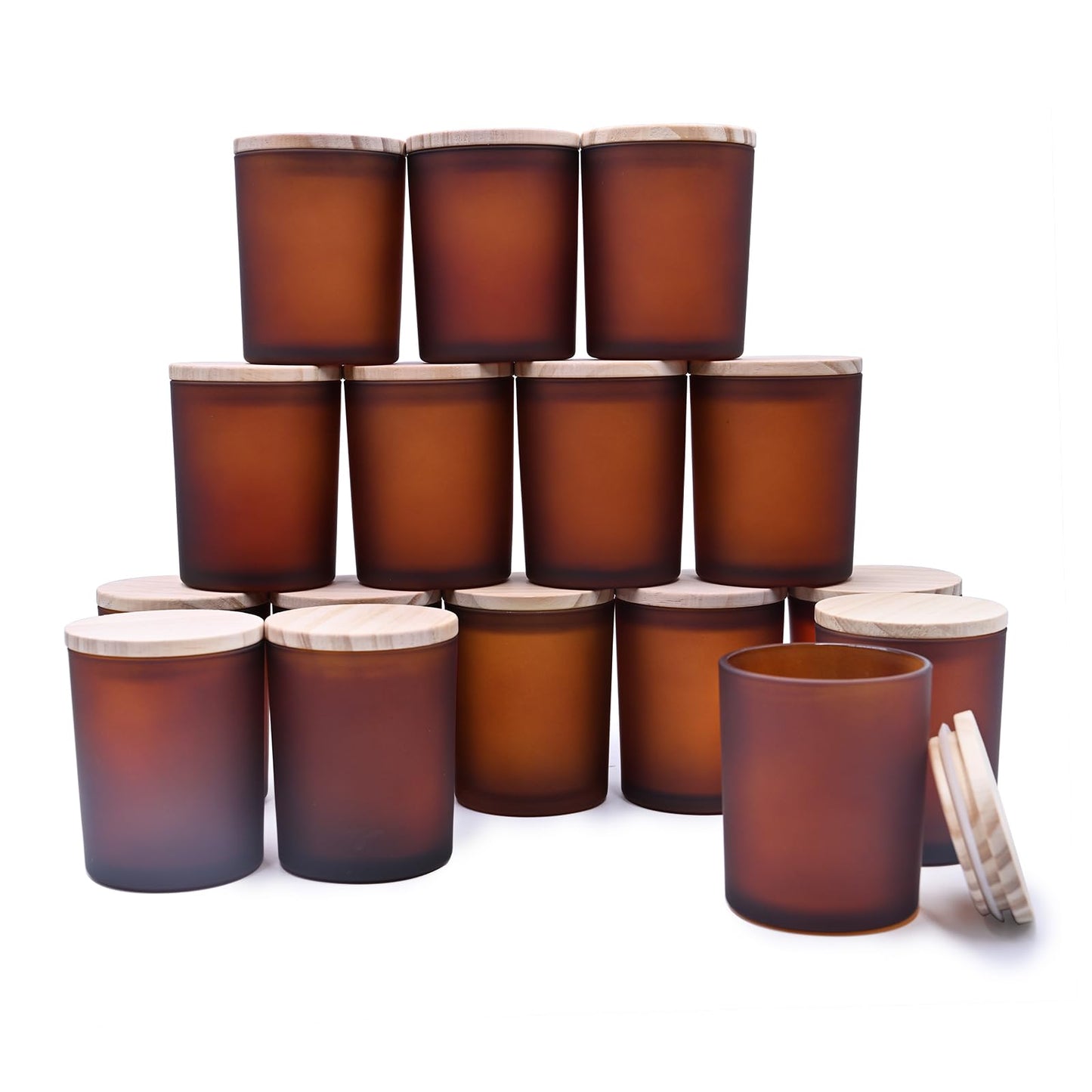 SHOWIN Thick Candle Jars for Making Candles 16 Pcs, 7 OZ Empty Jars with Wood Lids for Candle Making, Sample Container, Frosted White
