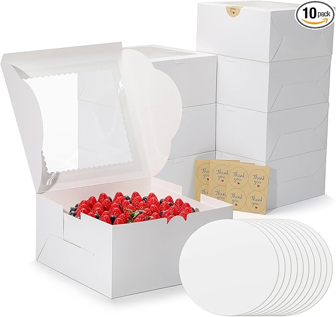 EQOREIIN 24Pack 8 inch Small Cake Boxes with Cake Board and Stickers
