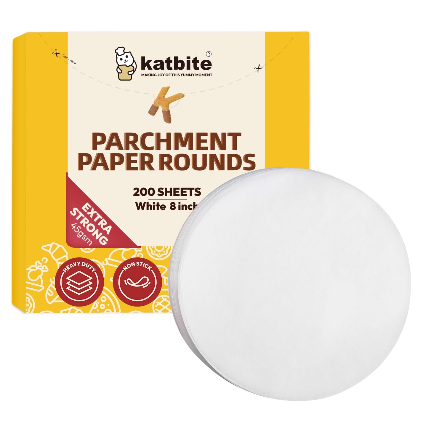 Katbite Unbleached Parchment Paper Rounds, Heavy Duty, White, 8 Inch 400Pcs