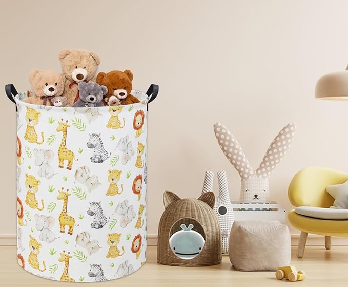 HIYAGON Woodland Baby Laundry Basket Animal Baby Hamper for Nursery Girl Kids Hamper Cute Kids Toys Storage Bin Organizer Animal Nursery Decor for Home(Green Animal)