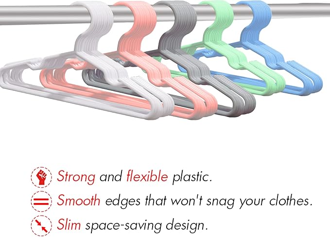 Baby Kids Hangers for Closet - 11.6 Inch 60 Pack Plastic - Children Infant Toddler Hangers for Clothes (Mix Color)